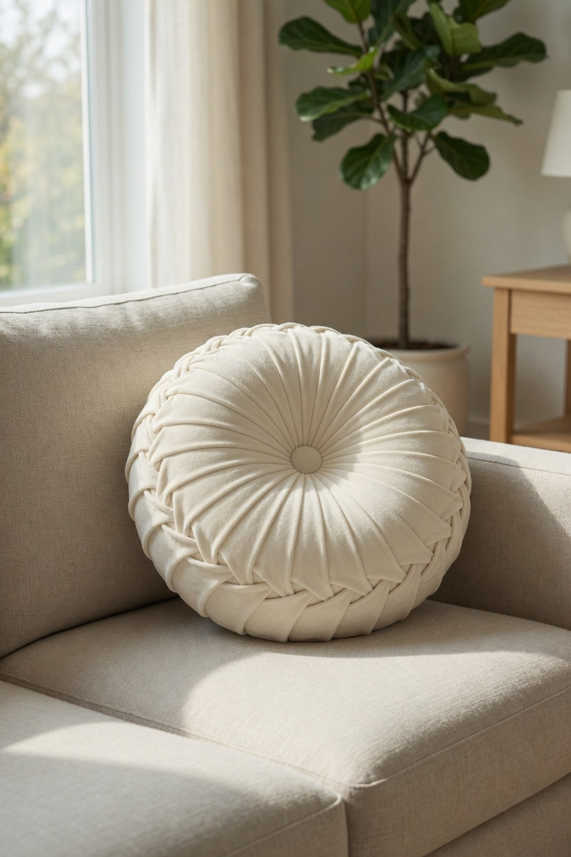 Soft Cream Handcrafted Velvet Cushion