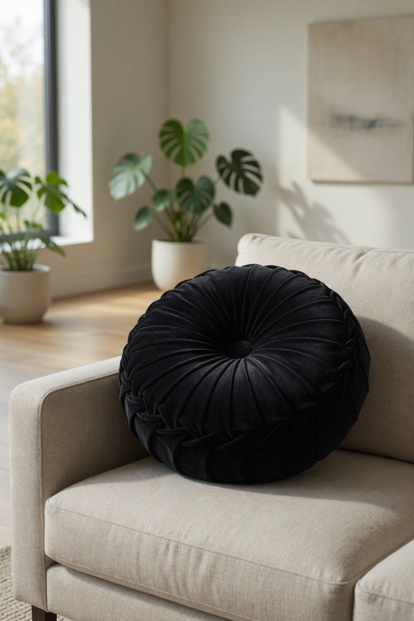 Midnight Black Handcrafted Velvet Cushion