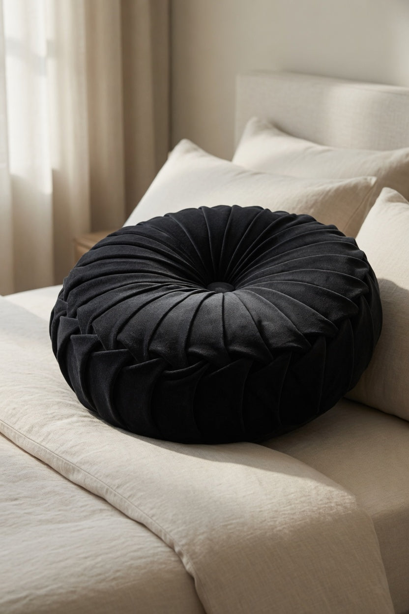 Midnight Black Handcrafted Velvet Cushion